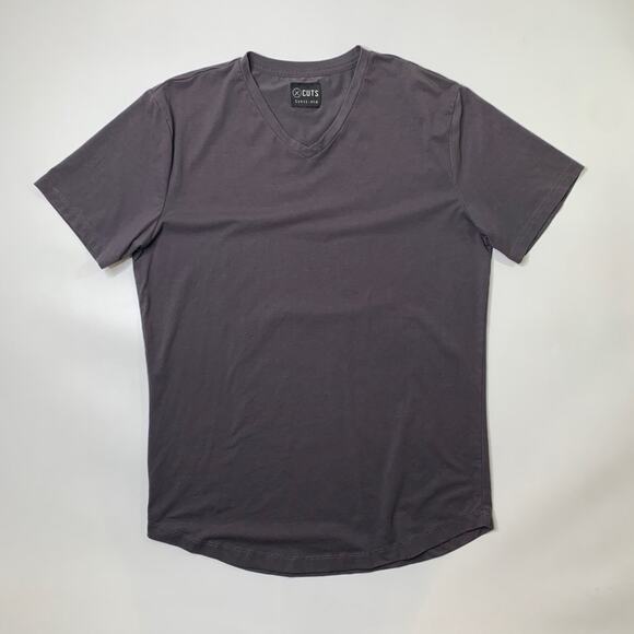 Cuts Shirt Mens L Large Fitted Chalkboard Curve Hem V Neck Short Sleeve Muscle - Picture 2 of 7